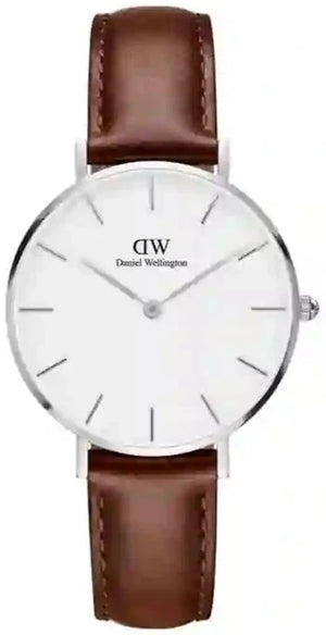 Daniel Wellington Classic Petite St Mawes White Dial Brown Leather Strap Watch For Women - DW00100187