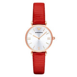 Emporio Armani Gianni T Bar Silver Dial Red Leather Strap Watch For Women - AR1876