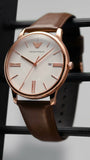 Emporio Armani Minimalist Quartz White Dial Brown Leather Strap Watch For Men - AR11572