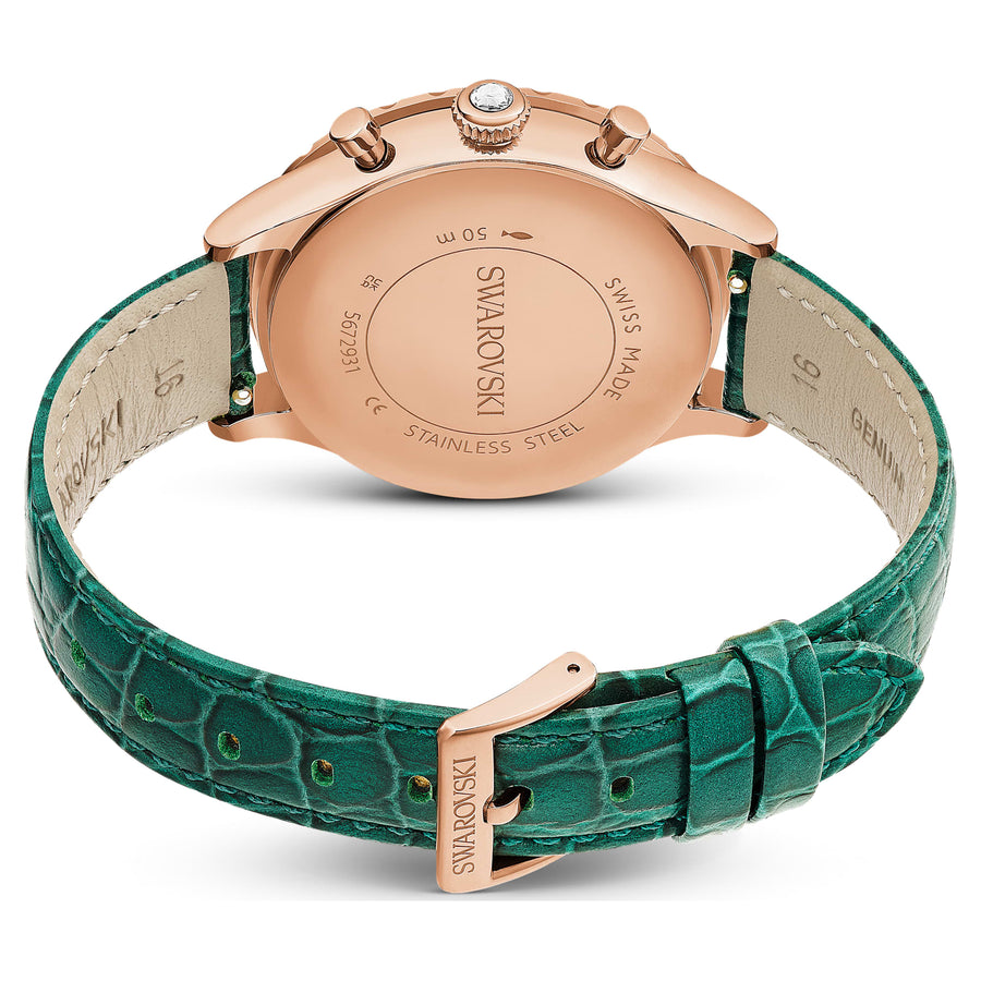 Swarovski Octea Chrono Green Dial Green Leather Strap Watch for Women - 5672931