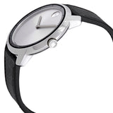 Movado Bold Silver Dial Black Leather Strap Watch For Men - 3600468