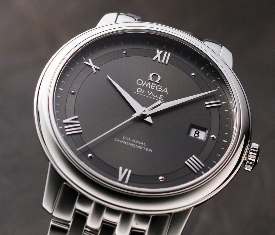 Omega De Ville Prestige Co-Axial Automatic Grey Dial Silver Steel Strap Watch for Men - 424.10.40.20.06.001