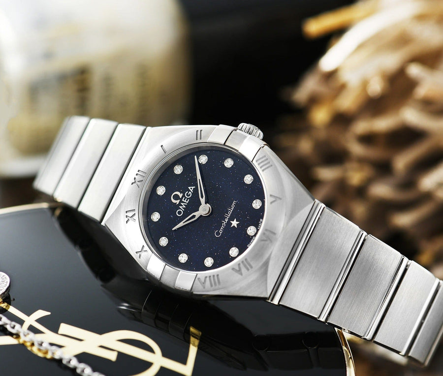 Omega Constellation Manhattan Quartz Diamonds Blue Dial Silver Steel Strap Watch for Women - 131.10.25.60.53.001