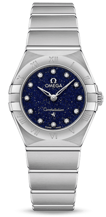 Omega Constellation Manhattan Quartz Diamonds Blue Dial Silver Steel Strap Watch for Women - 131.10.25.60.53.001
