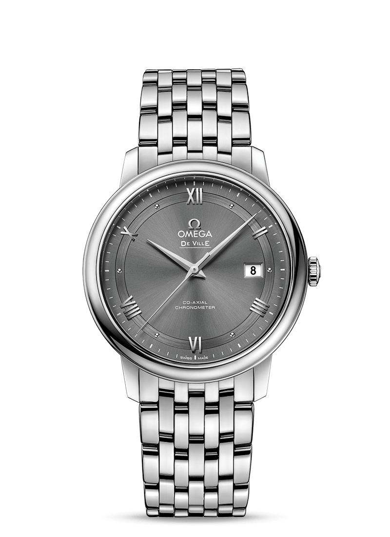 Omega De Ville Prestige Co-Axial Automatic Grey Dial Silver Steel Strap Watch for Men - 424.10.40.20.06.001