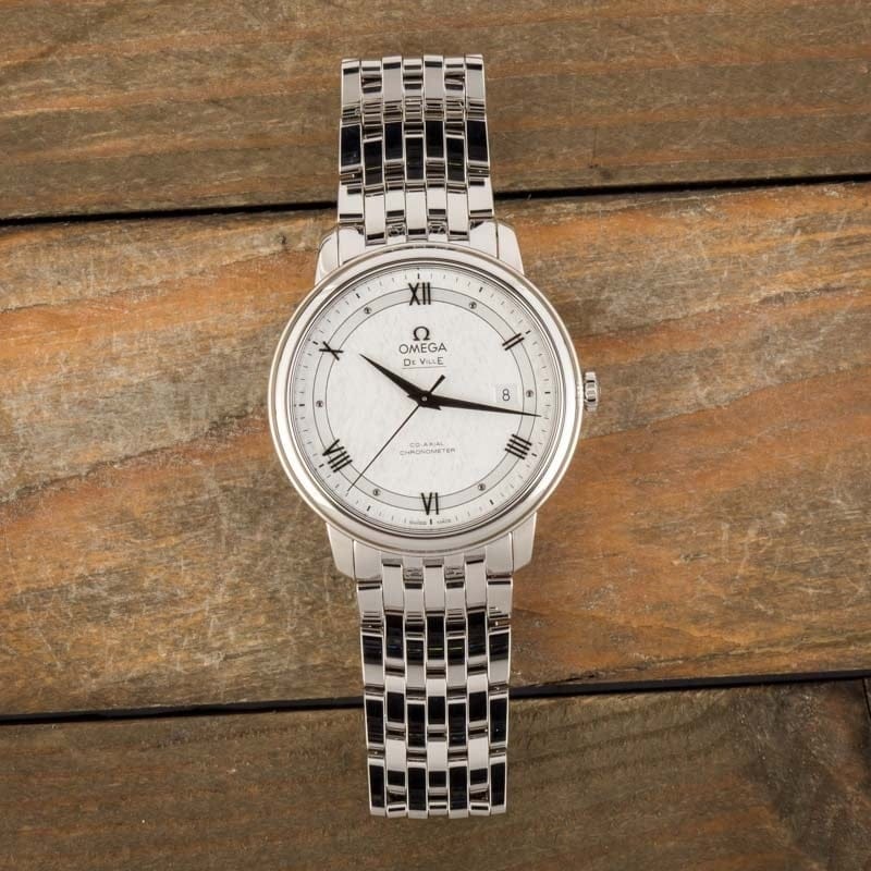 Omega De Ville Prestige Co Axial Automatic White Dial Silver Steel Strap Watch for Men - 424.10.40.20.02.005