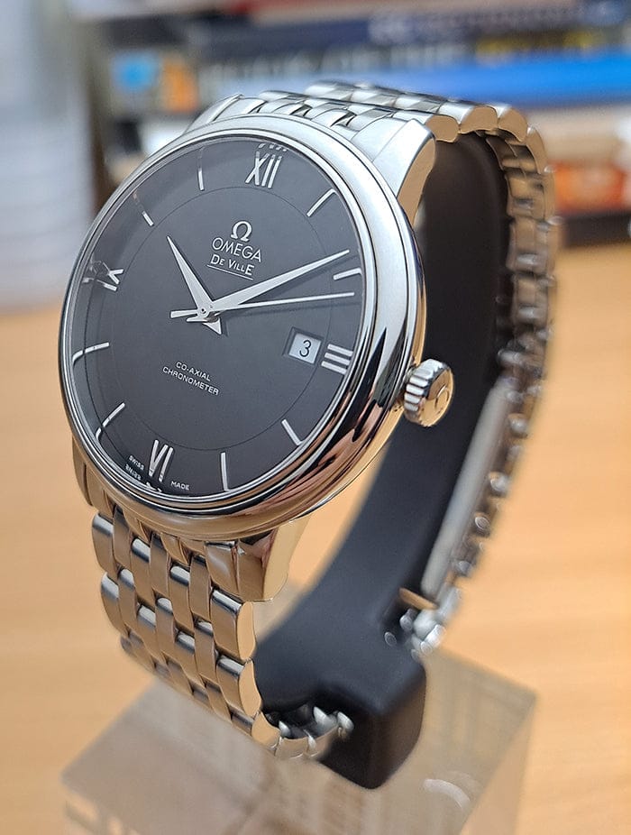 Omega De Ville Prestige Co-Axial Black Dial Silver Steel Strap Watch for Men - 424.10.40.20.01.001