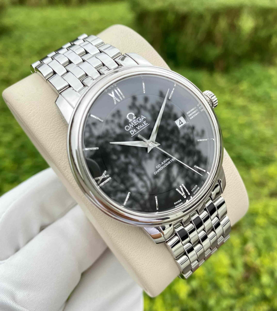 Omega De Ville Prestige Co-Axial Black Dial Silver Steel Strap Watch for Men - 424.10.40.20.01.001