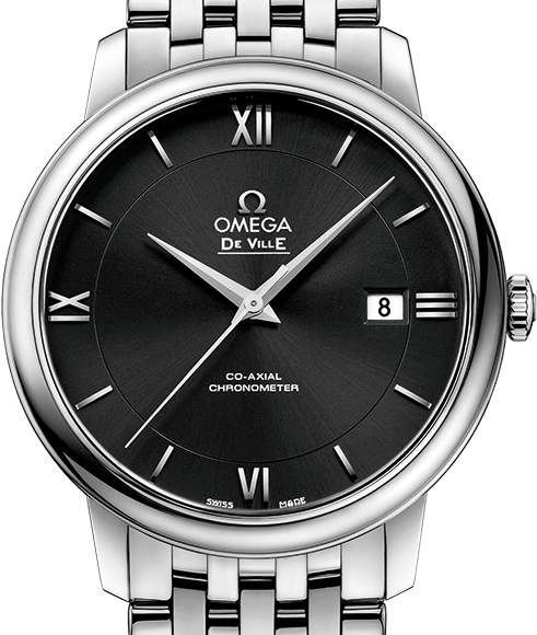 Omega De Ville Prestige Co-Axial Black Dial Silver Steel Strap Watch for Men - 424.10.40.20.01.001