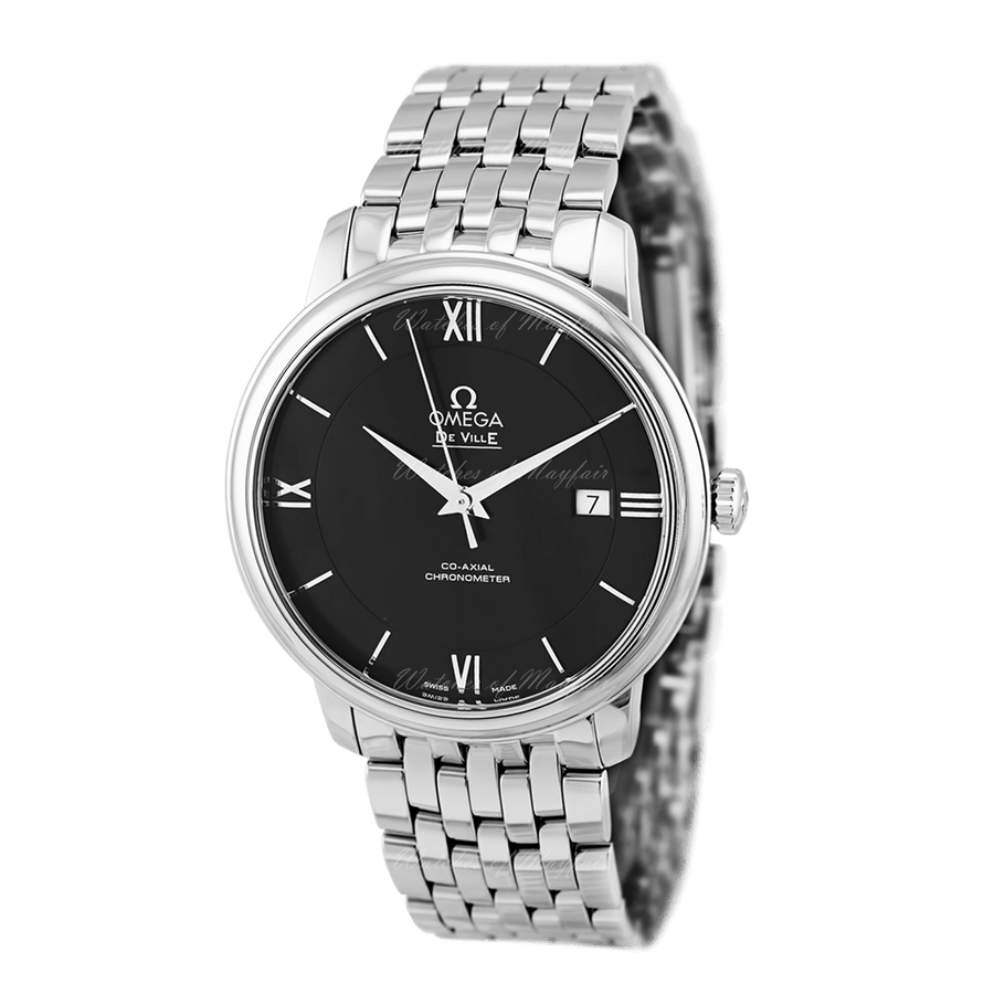 Omega De Ville Prestige Co-Axial Black Dial Silver Steel Strap Watch for Men - 424.10.40.20.01.001