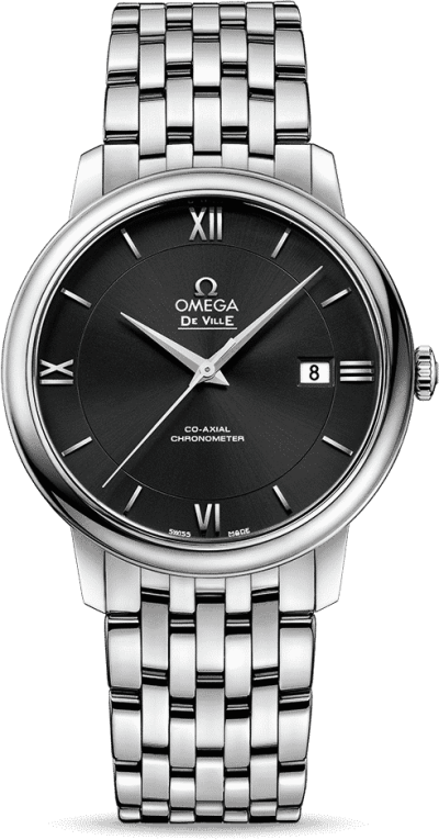 Omega De Ville Prestige Co-Axial Black Dial Silver Steel Strap Watch for Men - 424.10.40.20.01.001