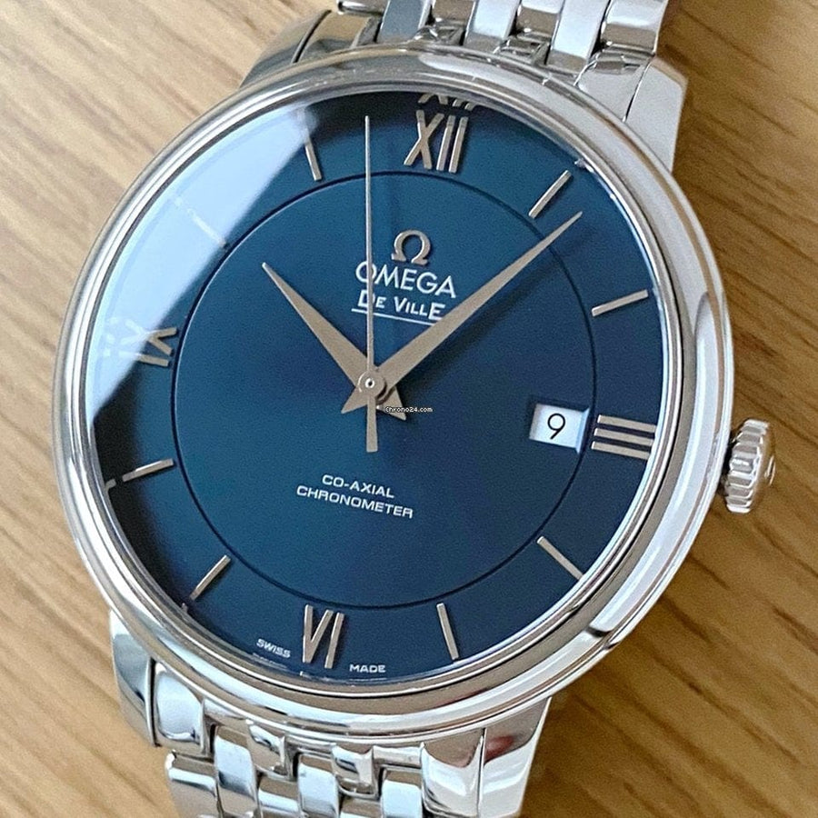 Omega De Ville Prestige Co-Axial Orbis Blue Dial Silver Steel Strap Watch for Men - 424.10.40.20.03.001