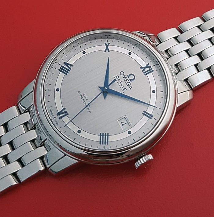Omega De Ville Prestige Co-Axial Rhodium Silver Dial Silver Steel Strap Watch for Men - 424.10.40.20.02.001