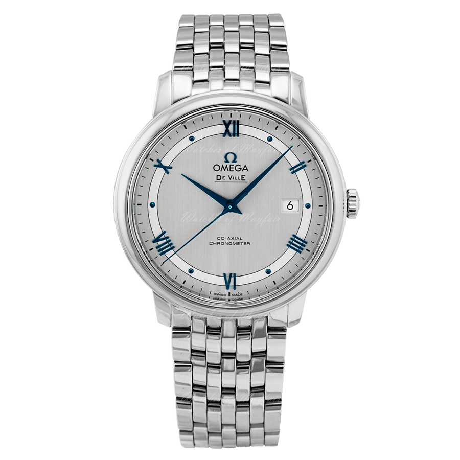 Omega De Ville Prestige Co-Axial Rhodium Silver Dial Silver Steel Strap Watch for Men - 424.10.40.20.02.001