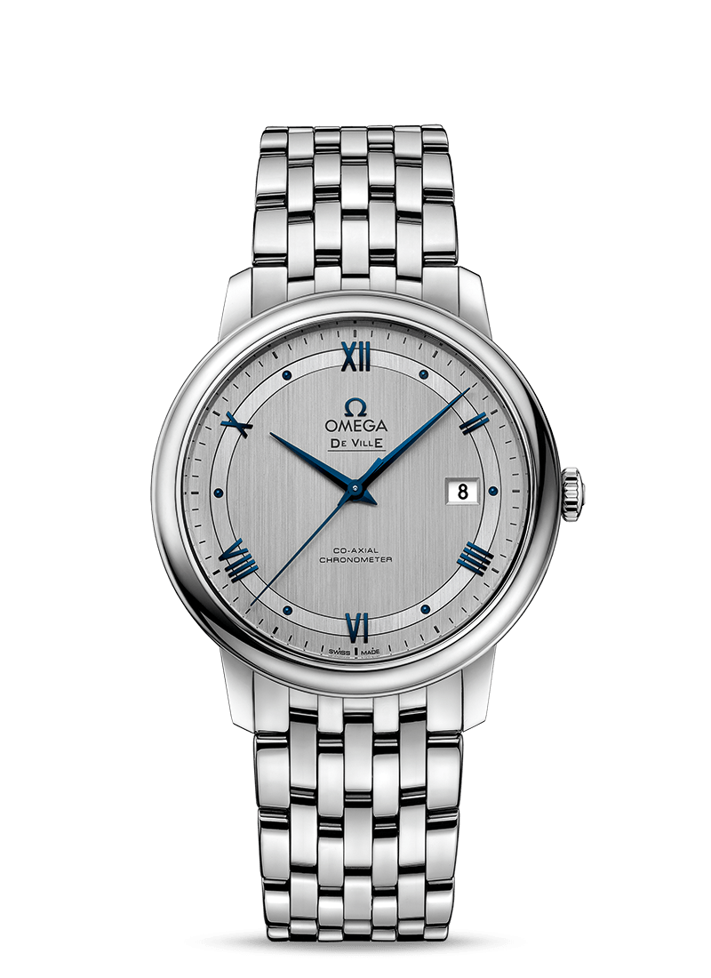 Omega De Ville Prestige Co-Axial Rhodium Silver Dial Silver Steel Strap Watch for Men - 424.10.40.20.02.001