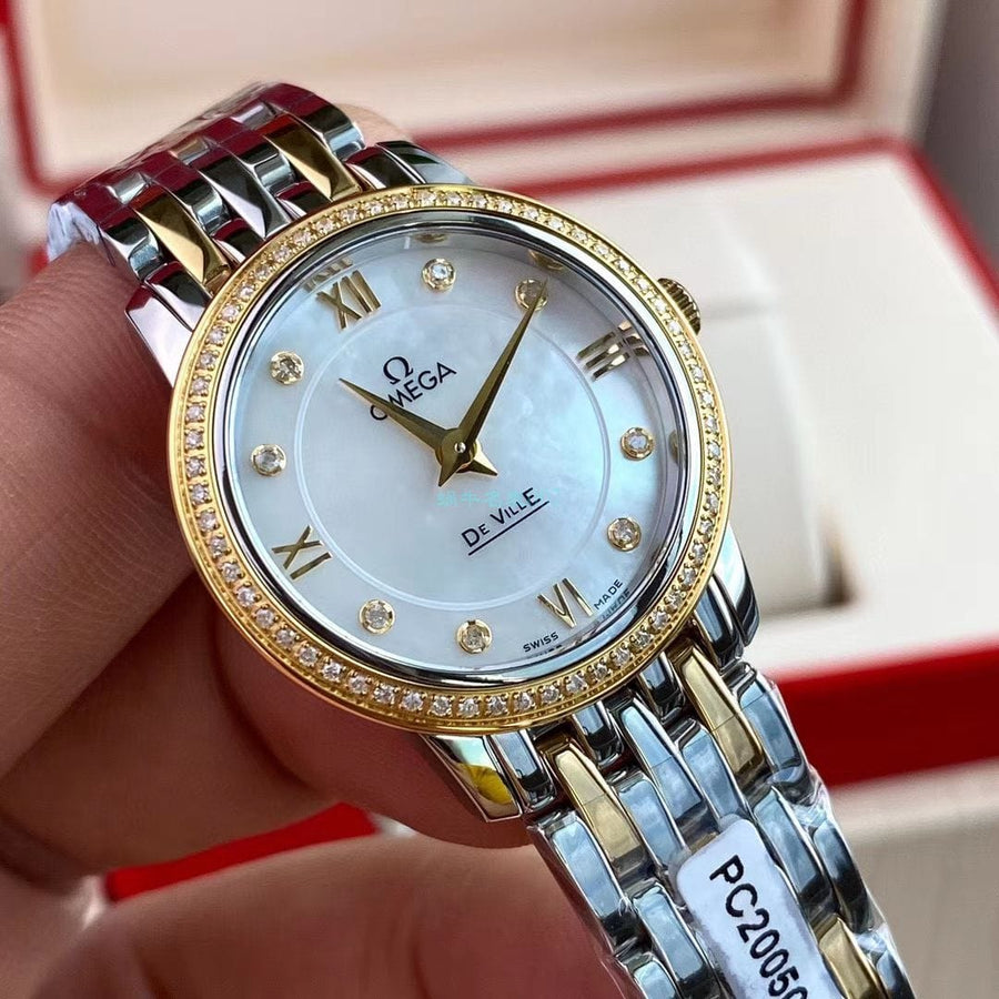 Omega De Ville Prestige Quartz Diamonds Silver Dial Two Tone Steel Strap Watch for Women - 424.25.27.60.52.001