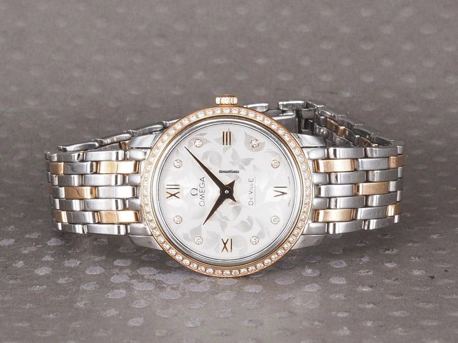 Omega De Ville Prestige Quartz Diamonds Silver Dial Two Tone Steel Strap Watch for Women - 424.25.27.60.52.001