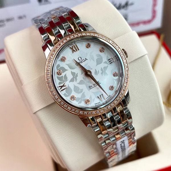 Omega De Ville Prestige Quartz Diamonds Silver Dial Two Tone Steel Strap Watch for Women - 424.25.27.60.52.001