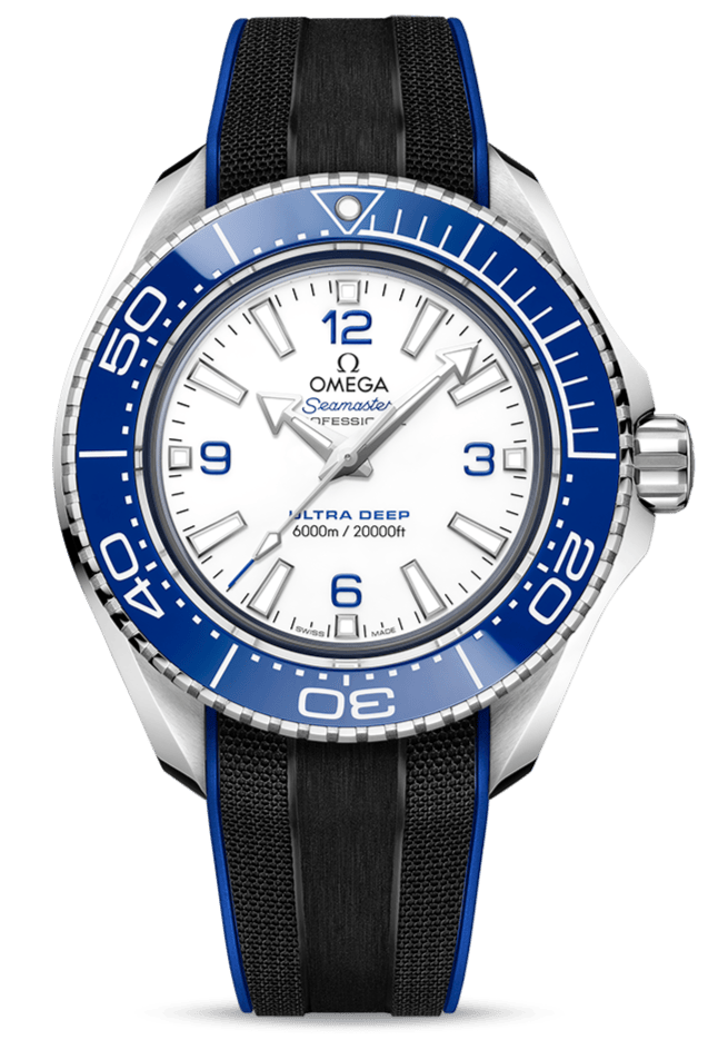 Omega Planet Ocean 6000M Co Axial Master Chronometer 45.5mm White Dial Black Rubber Strap Watch for Men - 21532462104001