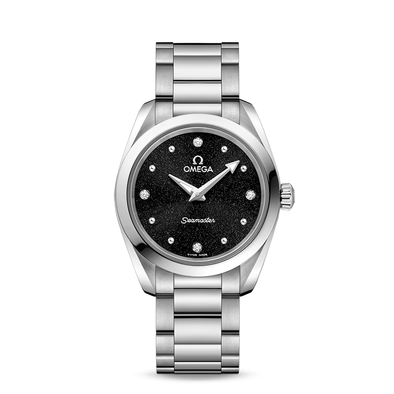 Omega Seamaster Aqua Terra Quartz Diamond Black Dial Silver Steel Strap Watch for Women - 220.10.28.60.51.001