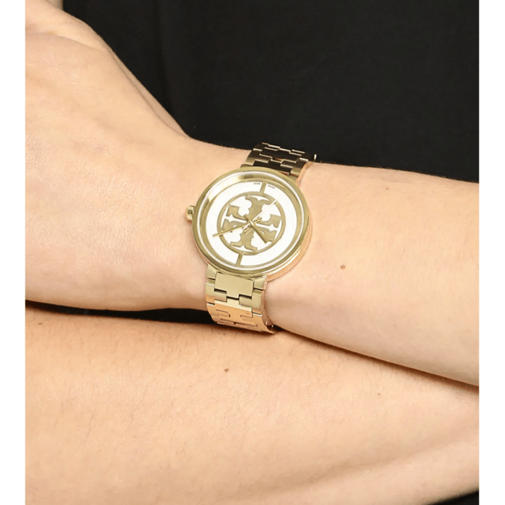 Tory Burch Reva Gold Dial Gold Steel Strap Watch for Women - TBW4025