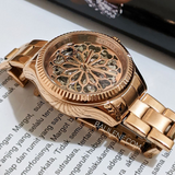 Fossil Rye Automatic Skeleton Rose Gold Dial Rose Gold Steel Strap Watch for Women - BQ3754