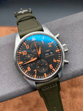 IWC Pilot's Watch Chronograph Black Dial Olive Green Calfskin Strap Watch for Men - IW377730