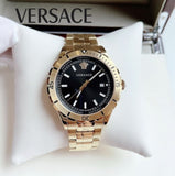 Versace Hellenyium Quartz Black Dial Gold Steel Strap Watch For Men - VE3A00820