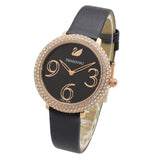 Swarovski Crystal Frost Black Dial Black Leather Strap Watch for Women - 5484058