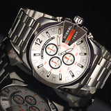 Diesel Mega Chief Quartz Chronograph White Dial Steel Strap Watch For Men - DZ4328