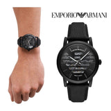 Emporio Armani Meccanico Quartz Black Dial Black Leather Strap Watch For Men - AR60032