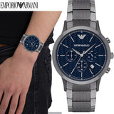 Emporio Armani Renato Chronograph Quartz Blue Dial Grey Steel Strap Watch For Men - AR2505