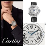 Cartier Ballon Bleu de Cartier Silver Dial Black Leather Strap Watch for Men - WSBB0026