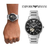 Emporio Armani Meccanico Automatic Black Dial Silver Steel Strap Watch For Men - AR60055