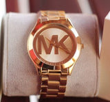 Michael Kors Slim Runway Analog Gold Dial Gold Steel Strap Watch For Women - MK3739