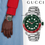 Gucci Dive Quartz Green Dial Silver Steel Strap Watch For Men - YA136222