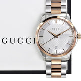 Gucci G Timeless Silver Dial Two Tone Steel Strap Watch For Men - YA126473