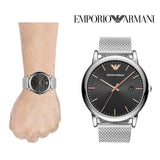 Emporio Armani Luigi Analog Black Dial Silver Mesh Bracelet Watch For Men - AR11272