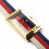 Gucci G-Frame Mother of Pearl Dial White Blue Red Nylon Strap Watch For Women - YA147405