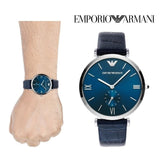 Emporio Armani Gianni T Bar Quartz Blue Dial Blue Leather Strap Watch For Men - AR11300