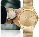 Michael Kors Slim Runway Quartz Gold Dial Gold Mesh Bracelet Watch For Women - MK8625