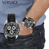 Versace V Ray Chronograph Quartz Black Dial Black Leather Strap Watch For Men - VE2I00121