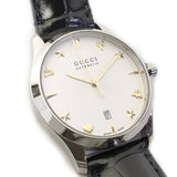 Gucci G Timeless Automatic Silver Dial Black Leather Strap Unisex Watch - YA126468