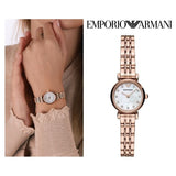 Emporio Armani Gianni T-Bar Mother of Pearl Dial Rose Gold Steel Strap Watch For Women - AR11203