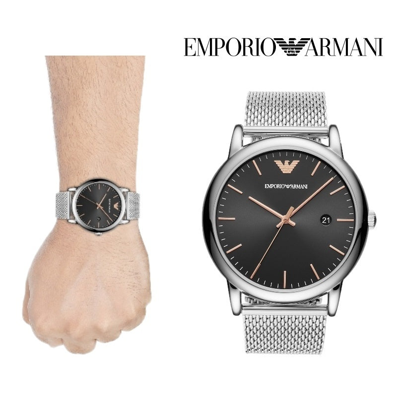 Emporio Armani Luigi Analog Black Dial Silver Mesh Bracelet Watch For Men - AR11272