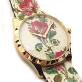 Gucci G Timeless Floral Gold Dial White Leather Strap Watch For Women - YA1264084