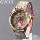 Gucci G Timeless Floral Brown Dial Brown Leather Strap Watch For Women - YA1264038