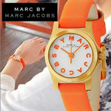 Marc Jacobs Henry Dinky White Dial Orange Leather Strap Watch for Women - MBM1236