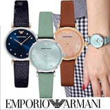 Emporio Armani Gianni T Bar Mother Of Pearl Blue Dial Blue Leather Strap Watch For Women - AR1959