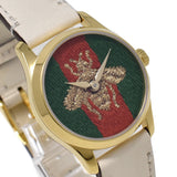 Gucci G Timeless Quartz Red & Green Dial Beige Leather Strap Watch For Women - YA1265009